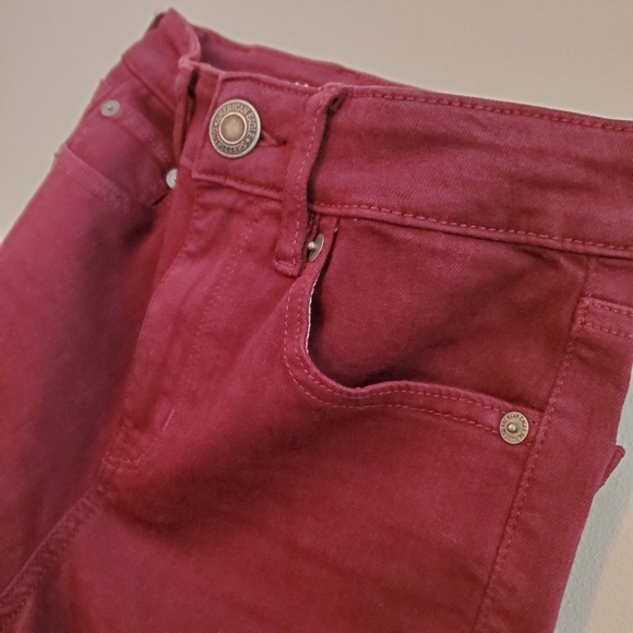 American Eagal NE(X)T LEVEL STRETCH Hi-Rise Crop Flare Burgandy Jean Pants NWOT - Picture 8 of 10